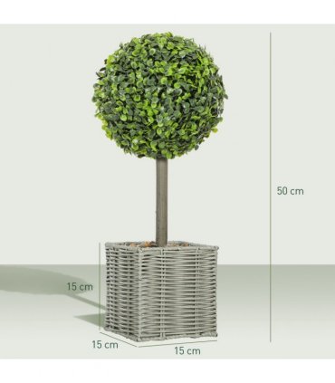 HOMCOM Set of 2 Artificial Plants, 50cm Faux Boxwood Topiary Balls, Green