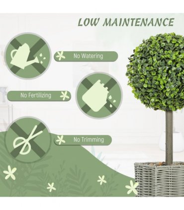 HOMCOM Set of 2 Artificial Plants, 50cm Faux Boxwood Topiary Balls, Green