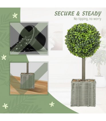 HOMCOM Set of 2 Artificial Plants, 50cm Faux Boxwood Topiary Balls, Green