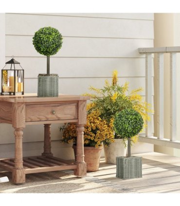 HOMCOM Set of 2 Artificial Plants, 50cm Faux Boxwood Topiary Balls, Green