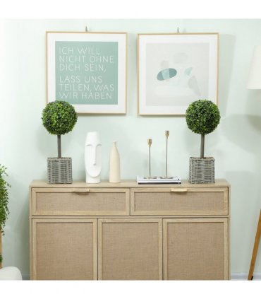 HOMCOM Set of 2 Artificial Plants, 50cm Faux Boxwood Topiary Balls, Green