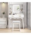 HOMCOM Dressing Table with LED Lighted Mirror and Cushioned Stool White