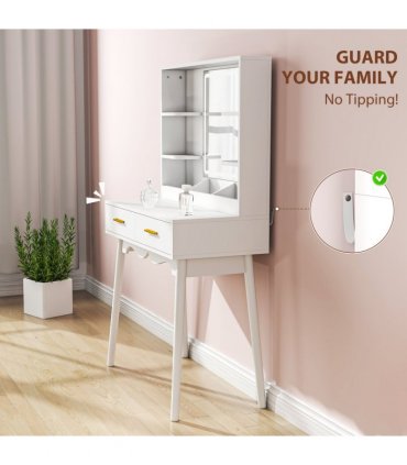 HOMCOM Dressing Table with LED Lighted Mirror and Cushioned Stool White