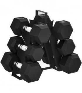 SPORTNOW 36KG Hex Dumbbell Set with Dumbbell Rack, Rubber Coated Weights