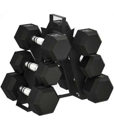 SPORTNOW 36KG Hex Dumbbell Set with Dumbbell Rack, Rubber Coated Weights