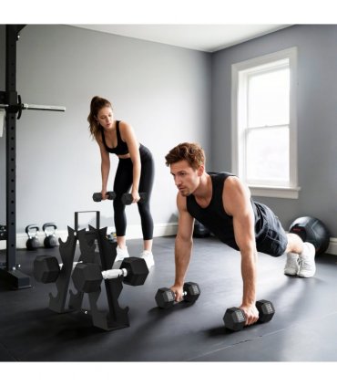 SPORTNOW 36KG Hex Dumbbell Set with Dumbbell Rack, Rubber Coated Weights