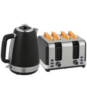 HOMCOM 1.7L 3000W Quick Boil Kettle and 4 Slice Toaster Set Crumb Tray Black