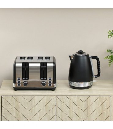 HOMCOM 1.7L 3000W Quick Boil Kettle and 4 Slice Toaster Set Crumb Tray Black
