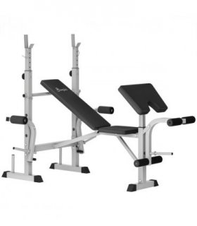 HOMCOM Adjustable Weight Bench with Squat Rack, Leg Developer, Grey