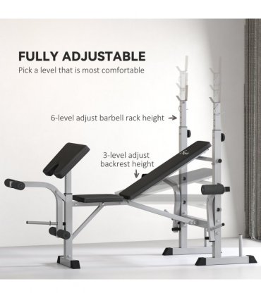 HOMCOM Adjustable Weight Bench with Squat Rack, Leg Developer, Grey