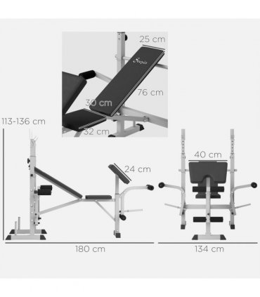HOMCOM Adjustable Weight Bench with Squat Rack, Leg Developer, Grey