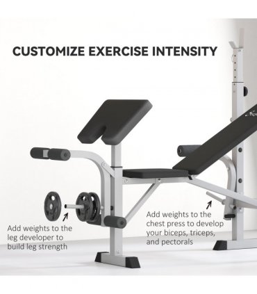 HOMCOM Adjustable Weight Bench with Squat Rack, Leg Developer, Grey