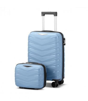 V-shaped stripes 2-piece set with PP handbag PP trolley case 14in 20in PP iron trolley fashionable color - sky blue (grain pattern)