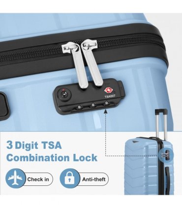 V-shaped stripes 2-piece set with PP handbag PP trolley case 14in 20in PP iron trolley fashionable color - sky blue (grain pattern)