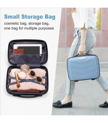 V-shaped stripes 2-piece set with PP handbag PP trolley case 14in 20in PP iron trolley fashionable color - sky blue (grain pattern)