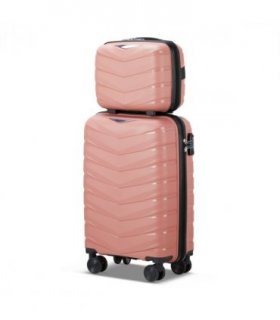 V-shaped stripe 2-piece set with PP handbag PP trolley case 14in 20in PP iron trolley fashionable color - rose gold (grain pattern)