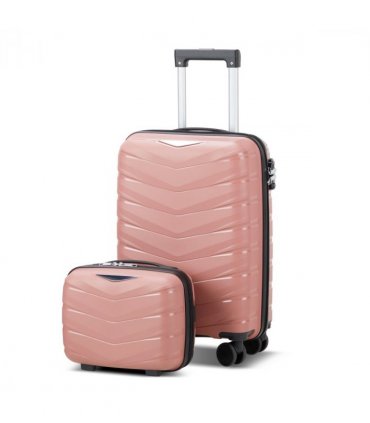 V-shaped stripe 2-piece set with PP handbag PP trolley case 14in 20in PP iron trolley fashionable color - rose gold (grain pattern)