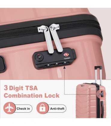 V-shaped stripe 2-piece set with PP handbag PP trolley case 14in 20in PP iron trolley fashionable color - rose gold (grain pattern)