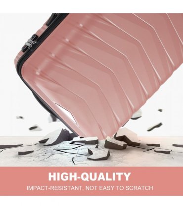 V-shaped stripe 2-piece set with PP handbag PP trolley case 14in 20in PP iron trolley fashionable color - rose gold (grain pattern)