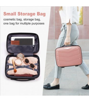 V-shaped stripe 2-piece set with PP handbag PP trolley case 14in 20in PP iron trolley fashionable color - rose gold (grain pattern)
