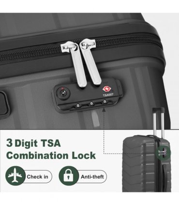 V-shaped stripe 3-in-1 PP trolley case 20in 24in 28in PP iron trolley classic color - dark gray (grain pattern)