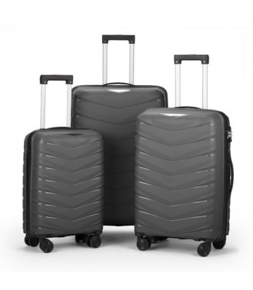 V-shaped stripe 3-in-1 PP trolley case 20in 24in 28in PP iron trolley classic color - dark gray (grain pattern)