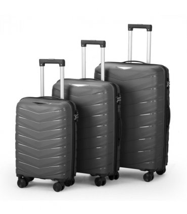 V-shaped stripe 3-in-1 PP trolley case 20in 24in 28in PP iron trolley classic color - dark gray (grain pattern)