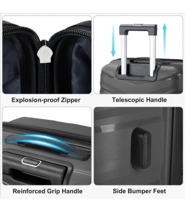 V-shaped stripe 3-in-1 PP trolley case 20in 24in 28in PP iron trolley classic color - dark gray (grain pattern)