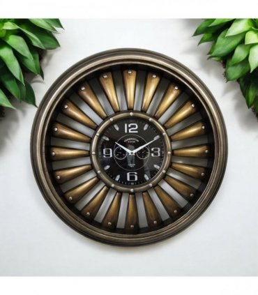 AcaciaHome Unique & Stylish 64cm Large Aeroplane Engine Clock – Retro Vintage Metal Wall & Desk Timepiece with Black Finish, Quartz Movement, Aviation-Themed Decor for Living Room & Office
