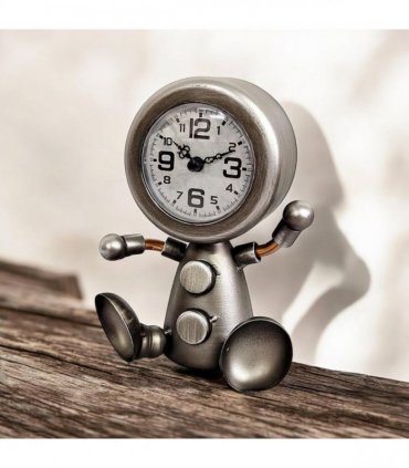Durable and Elegant Silent Sweep Figure Mantel Clock – Fun and Modern Tabletop Clock for Kids’ Room, Stylish Noise-Free Design for Bedrooms, Living Rooms, or Offices, Home Décor (Silver)