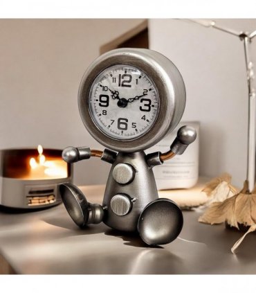 Durable and Elegant Silent Sweep Figure Mantel Clock – Fun and Modern Tabletop Clock for Kids’ Room, Stylish Noise-Free Design for Bedrooms, Living Rooms, or Offices, Home Décor (Silver)