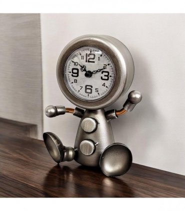 Durable and Elegant Silent Sweep Figure Mantel Clock – Fun and Modern Tabletop Clock for Kids’ Room, Stylish Noise-Free Design for Bedrooms, Living Rooms, or Offices, Home Décor (Silver)
