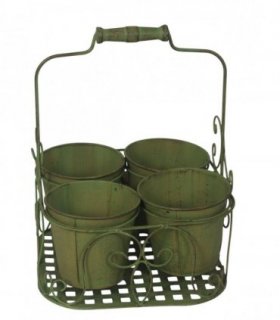 AcaciaHome Stylish Medium-Sized Double Plant Pot Basket Holder Metal Display Rack – Durable Weatherproof Design for Indoor and Outdoor Use, Ideal for Porches, Balconies, and Flower Beds (Green)