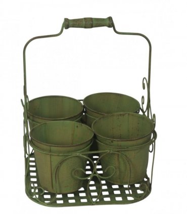 AcaciaHome Stylish Medium-Sized Double Plant Pot Basket Holder Metal Display Rack – Durable Weatherproof Design for Indoor and Outdoor Use, Ideal for Porches, Balconies, and Flower Beds (Green)