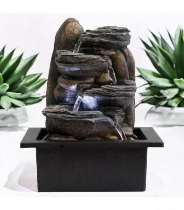 Water Feature Indoor Outdoor LED Fountain - Serene Waterfall Garden Decor in Polyresin, Weather Resistant Design with Pump & LED Light for Relaxation (Dark Grey Waterfall)