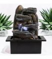 Water Feature Indoor Outdoor LED Fountain - Serene Waterfall Garden Decor in Polyresin, Weather Resistant Design with Pump & LED Light for Relaxation (Dark Grey Waterfall)