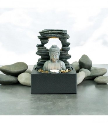 Water Feature Indoor Outdoor LED Fountain - Serene Waterfall Garden Decor in Polyresin, Weather Resistant Design with Pump & LED Light for Relaxation (Buddha Waterfall)