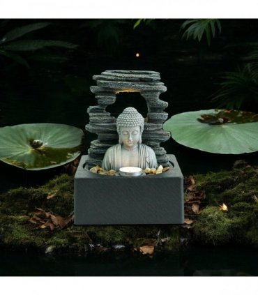 Water Feature Indoor Outdoor LED Fountain - Serene Waterfall Garden Decor in Polyresin, Weather Resistant Design with Pump & LED Light for Relaxation (Buddha Waterfall)