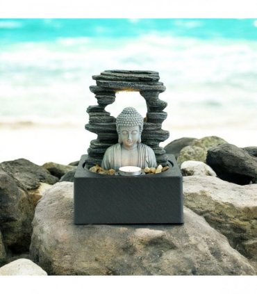 Water Feature Indoor Outdoor LED Fountain - Serene Waterfall Garden Decor in Polyresin, Weather Resistant Design with Pump & LED Light for Relaxation (Buddha Waterfall)