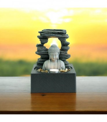 Water Feature Indoor Outdoor LED Fountain - Serene Waterfall Garden Decor in Polyresin, Weather Resistant Design with Pump & LED Light for Relaxation (Buddha Waterfall)