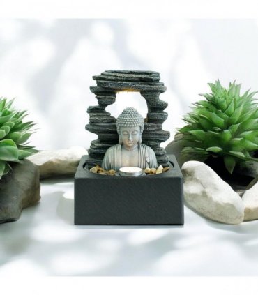 Water Feature Indoor Outdoor LED Fountain - Serene Waterfall Garden Decor in Polyresin, Weather Resistant Design with Pump & LED Light for Relaxation (Buddha Waterfall)