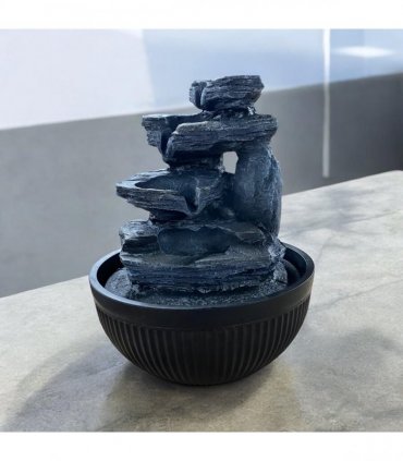 Water Feature Indoor Outdoor LED Fountain - Serene Waterfall Garden Decor in Polyresin, Weather Resistant Design with Pump & LED Light for Relaxation (Golden Waterfall)