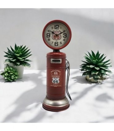 AcaciaHome Unique & Classic Route 66 Red Petrol Pump Mantel Clock – Stylish Tabletop Timepiece with Silent Sweep Movement, Retro Gas Pump Design for Living Room, Office, Bedroom or Home Décor
