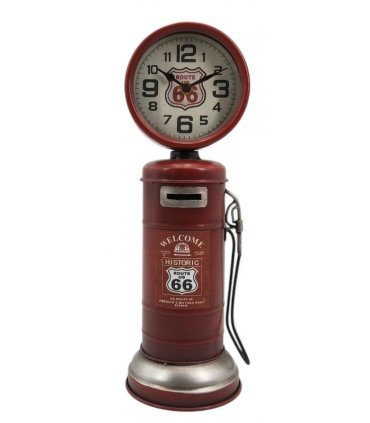 AcaciaHome Unique & Classic Route 66 Red Petrol Pump Mantel Clock – Stylish Tabletop Timepiece with Silent Sweep Movement, Retro Gas Pump Design for Living Room, Office, Bedroom or Home Décor