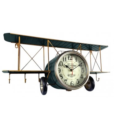 AcaciaHome Stylish Large 64cm Retro Aeroplane Clock – Vintage Metal Desk or Wall Timepiece with Blue Finish, Quartz Movement & Aviation-Themed Decor for Living Room, Office, Study or Hallway