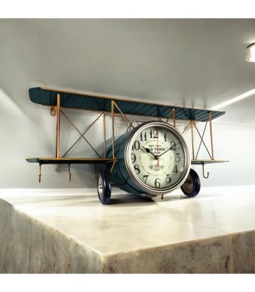AcaciaHome Stylish Large 64cm Retro Aeroplane Clock – Vintage Metal Desk or Wall Timepiece with Blue Finish, Quartz Movement & Aviation-Themed Decor for Living Room, Office, Study or Hallway