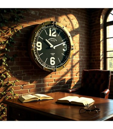 Stylish 40cm Globe Wall Clock London – Sleek Contemporary Design with Battery-Operated Quartz Movement, Easy-to-Read 12-Hour Display, Perfect for Home Office, Living Room Decor (Black & Gold)