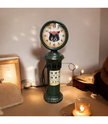 AcaciaHome Stylish & Elegant Large 37 cm Vintage Garage Gas Petrol Pump Mantel Clock – Retro Metal Design with Quartz Movement, Battery-Powered, Perfect for Home, Living Room, and Kitchen Decor