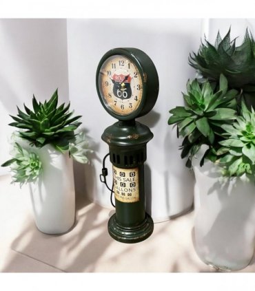 AcaciaHome Stylish & Elegant Large 37 cm Vintage Garage Gas Petrol Pump Mantel Clock – Retro Metal Design with Quartz Movement, Battery-Powered, Perfect for Home, Living Room, and Kitchen Decor