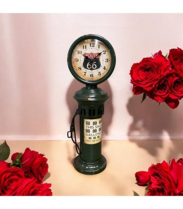AcaciaHome Stylish & Elegant Large 37 cm Vintage Garage Gas Petrol Pump Mantel Clock – Retro Metal Design with Quartz Movement, Battery-Powered, Perfect for Home, Living Room, and Kitchen Decor